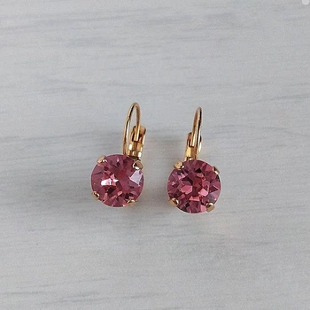 Cерьги Hand Made позолоченные с кристаллами Swarovski розового оттенка