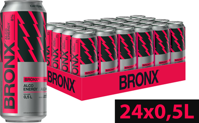Упаковка слабоалкогольного енергетичного напою BRONX Black Cherry 8% 0.5 л х 24 шт (14820193034506)