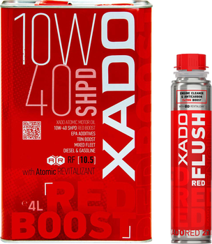 Набір Моторна олива XADO Red Boost 10W-40 SHPD 4 л (ХА 26249) + Очисник оливосистеми двигуна XADO RED FLUSH з ефектом розкоксування 250 мл (XA 41613)
