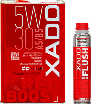 Набір Моторна олива XADO Red Boost 5W-30 A5/B5 4 л (XA 26241) + Очисник оливосистеми двигуна XADO RED FLUSH з ефектом розкоксування 250 мл (XA 41613)