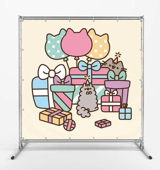 Баннер "Кот Пушин. Pusheen. Подарки" размер 2х2м. С люверсами.