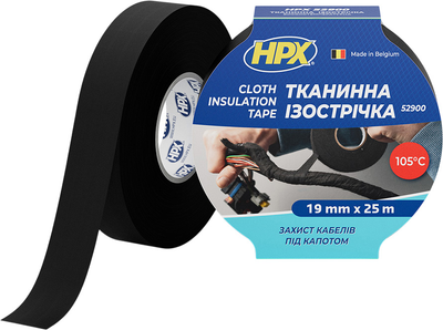 Высокотемпературная изоляционная лента HPX на тканевой основе 19 мм x 25 м Черная (LI1925)