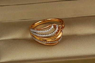 Кольцо Xuping Jewelry с родием струи фонтана р 19 золотистое