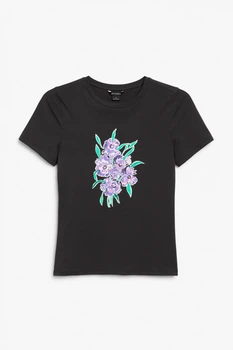 Футболка Monki XXS черный цветы 21031137807