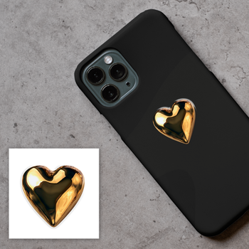 Об'ємна 3D наклейка "Golden Heart" стікер для декора телефона, ноутбука, блокнота SX-291