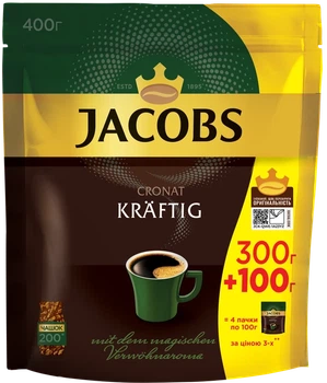 Кава сублімована Jacobs Cronat Kraftig у м'якому пакованні 400 грамів