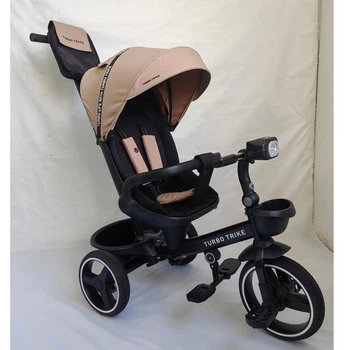 Триколісний велосипед-коляска TURBOTRIKE MT 1002-1 Almond Beige поворотне сидіння сумка складане кермо бежеве