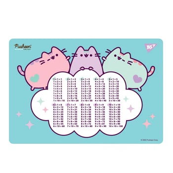 Покрытие на стол Yes Pusheen Котенок "Таблица умножения" 43х29 см пластик бирюзовое (492046)