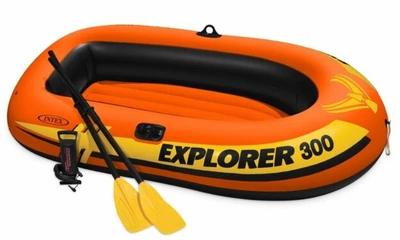 Надувная трехместная лодка с веслами и насосом Intex 58332 Explorer 211x117x41 см Оранжевый