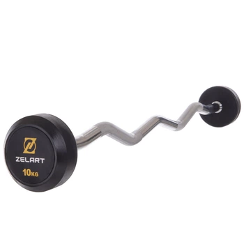 Штанга 10кг с фиксированным весом изогнутая обрезиненная Zelart Rubber Coated Barbell 2687-10 длина 95см