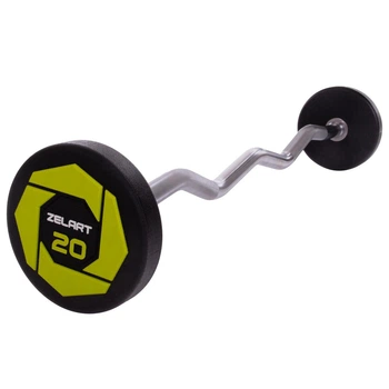 Штанга фиксированная изогнутая полиуретановая Zelart 2690-20 длина 104 см 20 кг