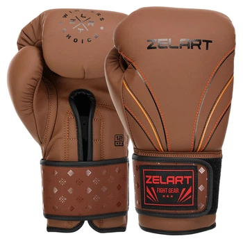 Перчатки боксерские кожаные ZELART BO-3843 (размер 14oz, коричнево-черный)
