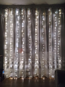 Гирлянда штора 3x3 метра, 300LED, "светодиодные капли" от USB, теплый белый цвет, 8 режимов + пульт