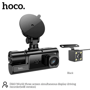 Видеорегистратор HOCO DI60 World three-screen simultaneous display driving recorder (wifi version) |720p front/480p rear/480p inner|
