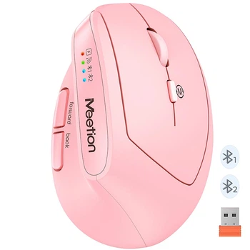 Компьютерная мышь Meetion вертикальная беспроводная 2.4G/Bluetooth 800–2400 dpi Type-C Розовая (BTM008)