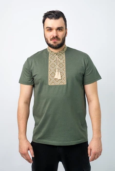 Футболка чоловіча з вишивкою хакі бежева вишивка Narodnyy butik 2006 60