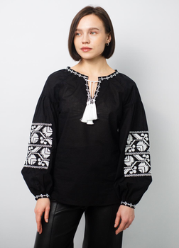 Вышиванка Narodnyy Butik Ломанная Ветка хлопок черная 1020.1 54