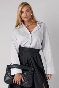 Полосатая женская рубашка oversize Lurex Светлый серый S (30054)