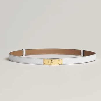 Ремень кожаный с логотипом Hermes Kelly 18 Belt Beige 60-100см Белый