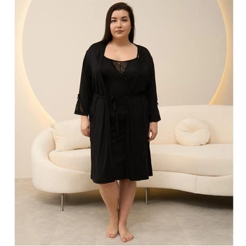 Ночная сорочка женская с халатом 3XL черная 18565