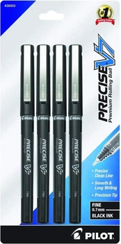 Набор черных ручек 4 шт Pilot Precise V7 Rolling Ball, Extra Fine 0.7 мм (26003)