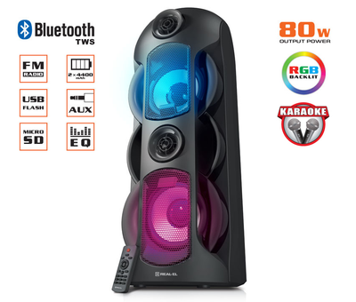 Колонка REAL-EL X-787 Black (80Вт, bluetooth, підсвічування, TWS, USB, Micro SD, пульт ДК)