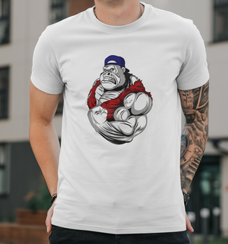 Мужская футболка B&C Collection с принтом Обезьяна Бодібілдер bodybuilding, 2XL Белый