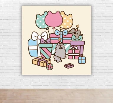 Бумажный плакат "Кот Пушин. Pusheen. Подарки" 150х150 см