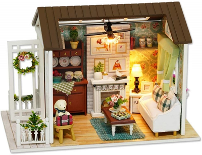 3D Румбокс конструктор кукольный дом Гостиная с верандой и камином DIY Cute Room 8008-D
