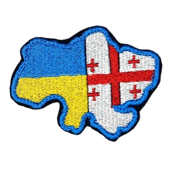 Шеврон Україна Грузія прапор карта патч нашивка на липучці вишивка 6х8 см