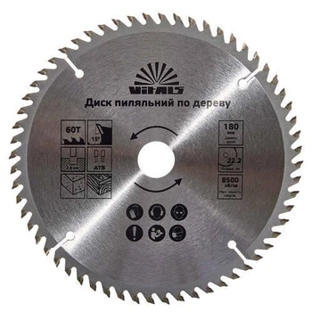 Диск пильный Vitals по дереву 180x22.2/20, ATB 60