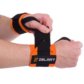 Бинты кистевые для жима (2шт) STRENGTH WRIST WRAPS Zelart TA-7807 (нейлон, р-р 7,5x30см, черно-оранжевый)