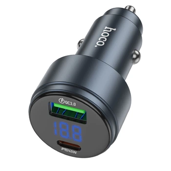 Зарядне автомобільне Hoco Z57B USB/Type-C PD45W+QC3.0 швидка зарядка для телефона Samsung/Xiaomi/Huawei/Meizu/iPhone/iPad/iPod Сірий