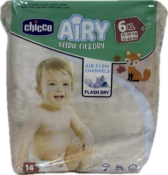 Підгузки 6 розміру Chicco Airy, 15-30 кг, 14 шт