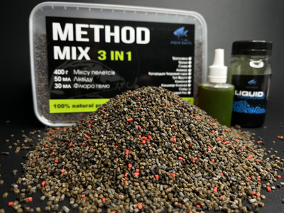 Метод мікс 3в1 Aqua baits Metod Mix 3 in 1 "Сквід" 400 гр + 50 мл ліквіду + 30 мл Флюро