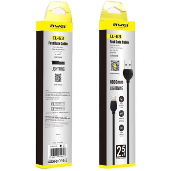 Кабель AWEI CL-63 Fast Data Cable Lightning 1m Black