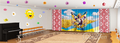 Патріотичні Фото Штори в дитячий сад PHOTODECOR "Українка та вишитий орнамент 3"