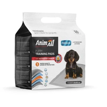 Пеленки AnimAll Puppy Training Pads для собак и щенков, с активированным углем 60 х 90 см, 50 штук (4820224501512)
