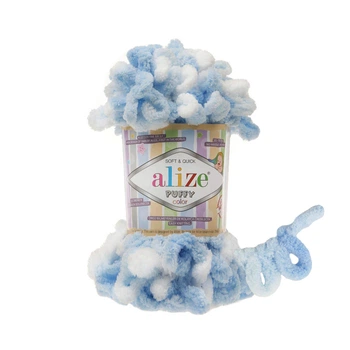 Пряжа для вязания Alize Puffy Color 5865 Бело-Синий