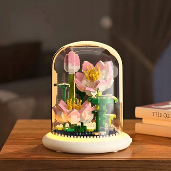 Конструктор квіти в колбі на 510+ деталей з підсвіткою нічник Lotus