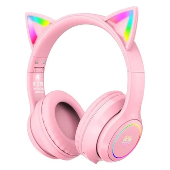 Ігрові бездротові навушники Onikuma B90 Gaming CAT з LED RGB підсвічуванням Pink