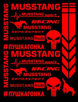 Стікерпак комплект наклейок ПУШКАГОНКА для мото MUSSTANG RED