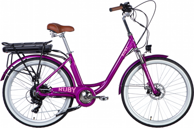 Електровелосипед Dorozhnik eRUBY AM DD FR 17" 26" AL 36 В 12.5 Аг 500 Вт з кріпл. до багажної. задній, з крилом St з ліхтарем з багажником задн. St 2025 Пурпуровий (ELB-D-26-260)