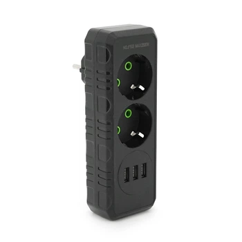 Сетевой тройник удлинитель с заземлением f102 black 2 розетки 3usb 1а 2500w 10a 110 250v max blister