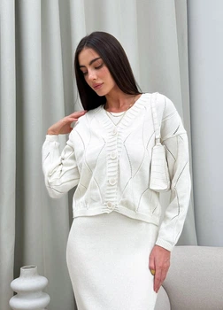 Жіночий в’язаний ажурний кардиган ARTKNIT S-M Молочний (ak35647)