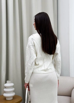 Жіночий в’язаний ажурний кардиган ARTKNIT S-M Молочний (ak35647)