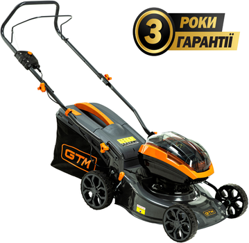 Газонокосилка аккумуляторная GTM BLM42 + АКБ 4 Ач-2 шт ЗУ-2 шт + Кусторез аккумуляторный GTM BC36/340BL в подарок (BLM42+BC36/340BL_PROMO)