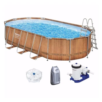 Овальный каркасный бассейн Bestway 56719 (610х366х122 см) с гидромассажем, картриджным фильтром и лестницей