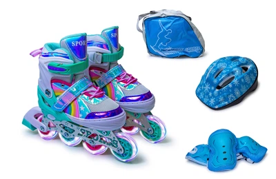 Комплект Роликов Scale Sports Радужный Бирюзовый, с защитой, размер 34–37