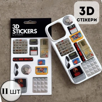 Обʼємні 3D наліпки "90s World" Набір 11 стікерів для декора телефона, ноутбука, блокнота SB-69